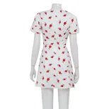 Floral Mini Dress Sweet Puff Sleeves High Waist Slim Fit Summer Casual Wear Wholesale Available
