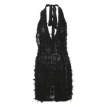 Sexy Backless Halter Bodycon Dress Deep V Neck Slim Fit Adjustable Tie Spring Summer Fashion Who