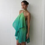 Summer Womens Fashion Dress Halter Neck Backless Bodycon Fit Gradient Color Perfect for Parties
