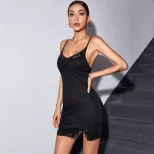 Womens Knitted Lace Slip Dress Sexy Bodycon Fit Side Slit Sleeveless Spring Summer Fashion Whole