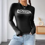 Fashionable Womens Long Sleeve T Shirt Round Neck Printed Design Casual Style Ready to Ship Low