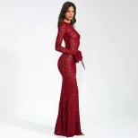 Red Leopard Print Mermaid Dress Sexy Backless Design Round Neck Elegant Style Perfect for Partie