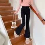 欧洲站高腰牛仔裤女2022秋冬新款韩版时尚微喇叭复古显瘦阔腿裤潮