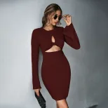 Lace Hollow Out Sexy Mini Dress Waffle Fabric Long Sleeve Bodycon Fit Flared Sleeve Evening Wear