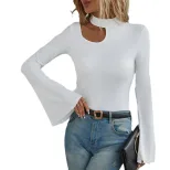 Slim Fit Long Sleeve Hollow Out Bell Sleeve T Shirt Elegant Design Autumn Winter Fashion Wholesa