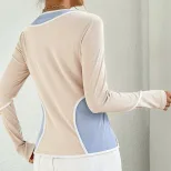 Womens Color Block Long Sleeve Knit Top Slim Fit Stretch Fabric Versatile Style Perfect for Casu
