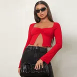 Womens Vintage Sexy Crop Top Slim Fit Long Sleeve Midriff Baring Spring Summer Fashion Wholesale