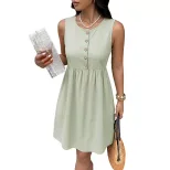 Sleeveless Waist Tie Mini Dress Solid Color Casual Summer Wear Available in Black Green Orange Wholesale Supply
