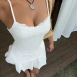 Summer Womens Dress Elegant Hollow Design Slim Fit Spaghetti Straps Casual or Party Wear Wholesa