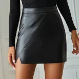 High Waisted PU Leather Skirt Casual Fashionable Irregular Design Womens Apparel for Everyday We