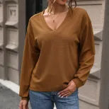 Womens Long Sleeve V Neck T Shirt Waffle Knit Fabric Autumn Fashion Wholesale Available bulk ord