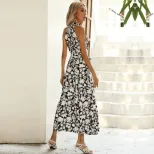 Summer Beach Vacation Floral Print Halter Dress Comfortable Fit Trendy Design Lightweight Fabric