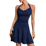 Halter Neck Ruffled Mini Dress Backless Waist Cinching Spring Summer Style Perfect for Parties o