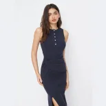 Knot Detail Bodycon Dress Sleeveless Round Neck Side Slit Knitted Fabric Elegant Style Perfect f