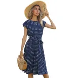Vintage Polka Dot Ruffled Dress Short Sleeve Elegant Design Summer Style Wholesale Available