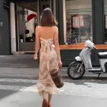 Elegant Vintage Backless Maxi Dress Sexy Low Cut Adjustable Straps Autumn Fashion Wholesale Avai