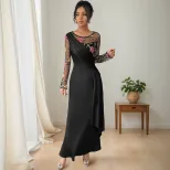 Elegant Long Sleeve Embroidered Dress Irregular Hem Spring Fall Style Perfect for Banquets and S