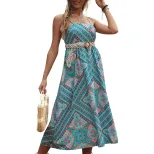 Vintage Inspired Floral Print Maxi Dress Waist Defining Sleeveless Bohemian Style Perfect for Su