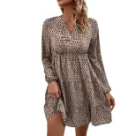 Short Ruffled Leopard Print Dress Long Sleeve Elegant Design Spring Fall Fashion Wholesale Avail