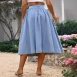 Elegant Long A Line Denim Skirt Slim Fit High Waist Classic Style Perfect for Casual Outings Who