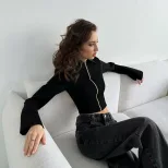 Womens Slim Fit Long Sleeve Zip Up Cardigan Sexy Backless Design American Style Casual Wear for