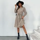 Leopard Print Long Sleeve Dress Casual Chic Round Neck Autumn Fashion Wholesale Available bulk o