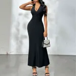 Elegant V Neck Backless Maxi Dress Sexy Party Ready Sophisticated Style Perfect for Evening Even