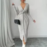 Elegant High Waisted Midi Dress Simple Design Side Slit Spring Summer Wholesale Available custom