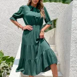 Elegant Vintage Short Sleeve Dress with Bow Detail in Dark Green and Red for Summer Wholesale ready to ship