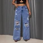 Womens Ripped Straight Leg Jeans Loose Fit Hip Hop Style Casual Wear Wholesale Available OEM ODM