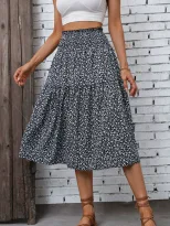 Floral Print Midi Skirt Summer Fashion Lightweight Fabric Stylish Design Perfect for Casual Outi