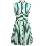 Casual Striped Shirt Dress Sleeveless Stand Collar Button Front Summer Fashion for Women Wholesa