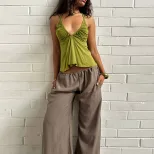 Summer Womens Crop Top Sexy V Neck Halter Neck Solid Color Casual Wear for Parties or Outings Wh