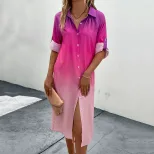 Fashion Womens Long Sleeve Gradient Shirt Dress Trendy Design Comfortable Fabric Versatile Style