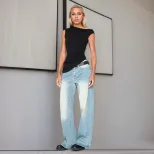 Womens Sleeveless T Shirt Sexy Asymmetrical Neckline Chic Style Spring Summer Fashion Wholesale