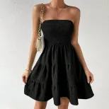 Off Shoulder Textured Midi Dress Solid Color Versatile Design Summer Style Wholesale Available
