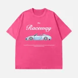 Loose Fit European Style Car Print Short Sleeve T Shirt for Women Summer Wash Effect Vintage Des