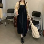 欧洲站减龄牛仔背带裙女中长款2023春秋新款韩版复古宽松百搭长裙