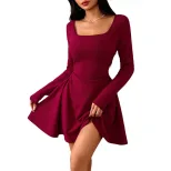 Elegant Square Neck High Waisted Dress Spring Summer Collection Fashionable Design Womens Appare