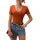 Womens V Neck Short Sleeve T Shirt Fashionable Elegant Solid Color Casual Wear Summer Style Whol