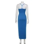 Sexy V Neck Knitted Maxi Dress High Slit Bodycon Fit Elegant Style Perfect for Parties and Eveni