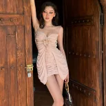 跨境欧美女装2026夏季新款高级感纯欲修身显瘦吊带裹胸包臀连衣裙