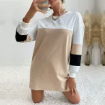 Long Sleeve Printed Color Block Dress Loose Fit Casual Style Comfortable Fabric Perfect for Ever