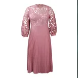 Plus Size Womens Lace Panel Pleated Hollow Out Dress Elegant Design Summer Style African Fashion