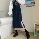 2022春夏新款网红牛仔裙半身裙女复古中长款高腰显瘦开叉包臀裙潮