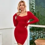 Long Sleeve Knit Bodycon Dress Sexy Backless Design Waist Cinching Comfortable Fabric Spring Sum