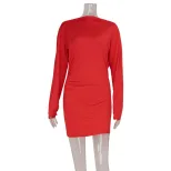 Elegant Red V Neck Backless Dress Slim Fit Solid Color Sophisticated Style Perfect for Parties a