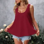 Sleeveless Square Neck Womens Solid Color Tank Top Lightweight Fabric Casual Style Versatile for
