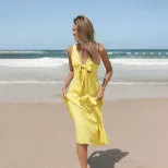 Womens Backless Maxi Dress Deep V Neck Adjustable Straps Beach Vacation Style Perfect for Birthd