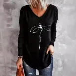 Womens V Neck Long Sleeve T Shirt Loose Fit Summer Style Bamboo Fiber Fabric Wholesale Available